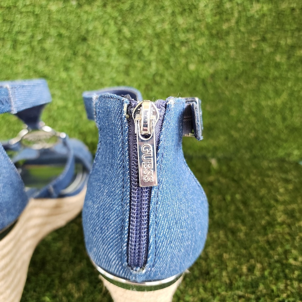 Guess Espadrille Platform Open Toe, Jeans Blue Size 7.5 Classic Summer Boho - Picture 6 of 8